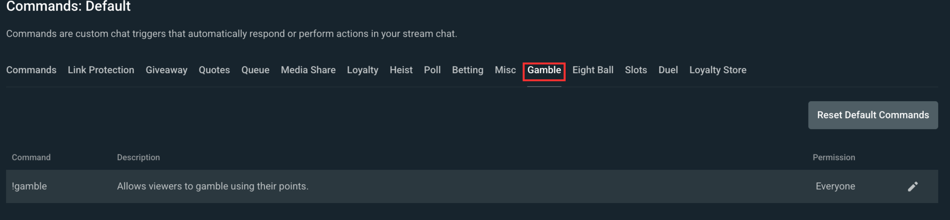 Gamble minigame command settings for Cloudbot